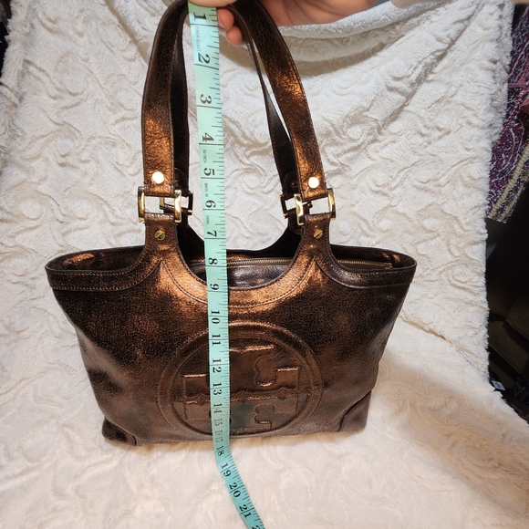EUC TORY BURCH METALLIC BROWN/BRONZ BAG GOLD HARDWARE FULL ZIP - Picture 16 of 16